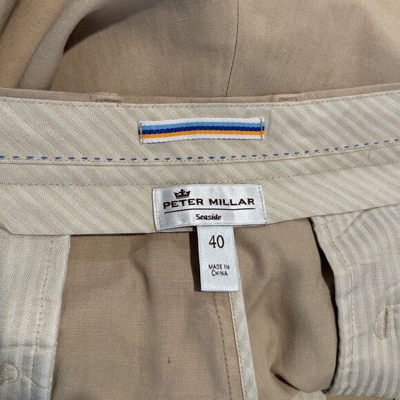 Peter Millar Seaside Men Shorts Brown Chino Linen Silk Crown Sport Golf Size 40 - Picture 3 of 9